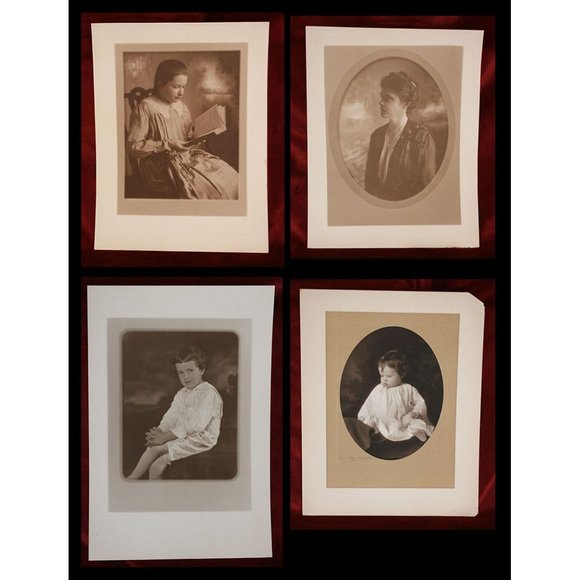 4 large antique large portrait photographs of women & children 1910/20s